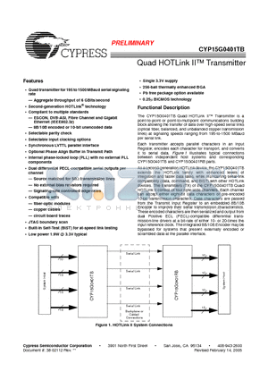 CYP15G0401TB-BGXC datasheet - Quad HOTLink II Transmitter
