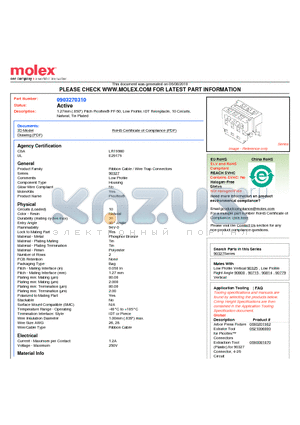 0903270310 datasheet - 1.27mm (.050) Pitch Picoflex^ PF-50, Low Profile, IDT Receptacle, 10 Circuits, Natural, Tin Plated