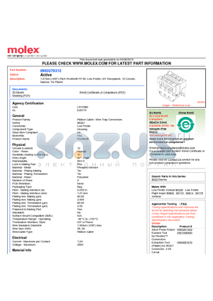 0903270312 datasheet - 1.27mm (.050) Pitch Picoflex^ PF-50, Low Profile, IDT Receptacle, 12 Circuits, Natural, Tin Plated