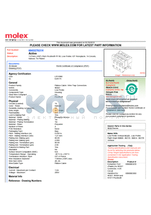 0903270314 datasheet - 1.27mm (.050) Pitch Picoflex^ PF-50, Low Profile, IDT Receptacle, 14 Circuits, Natural, Tin Plated