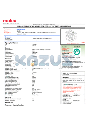 0903270320 datasheet - 1.27mm (.050) Pitch Picoflex^ PF-50, Low Profile, IDT Receptacle, 20 Circuits, Natural, Tin Plated