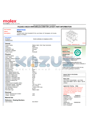 0903270322 datasheet - 1.27mm (.050) Pitch Picoflex^ PF-50, Low Profile, IDT Receptacle, 22 Circuits, Natural, Tin Plated