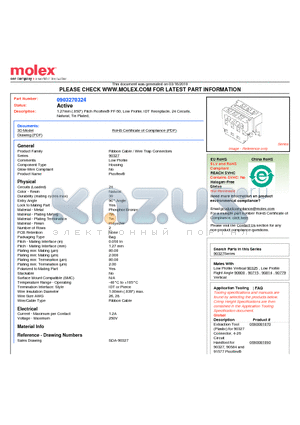 0903270324 datasheet - 1.27mm (.050) Pitch Picoflex^ PF-50, Low Profile, IDT Receptacle, 24 Circuits, Natural, Tin Plated