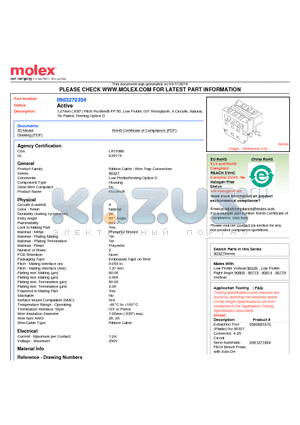 0903270354 datasheet - 1.27mm (.050) Pitch Picoflex^ PF-50, Low Profile, IDT Receptacle, 4 Circuits, Natural, Tin Plated, Reeling Option D