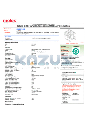 0903270359 datasheet - 1.27mm (.050) Pitch Picoflex^ PF-50, Low Profile, IDT Receptacle, 8 Circuits, Natural, Tin Plated, Reeling Option A