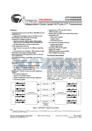 CYP15G0403DXB-BGI datasheet - Independent Clock Quad HOTLink II-TM Transceiver