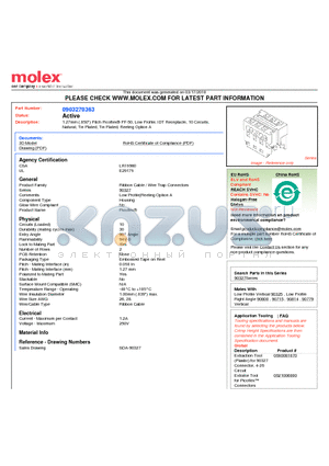 0903270363 datasheet - 1.27mm (.050) Pitch Picoflex^ PF-50, Low Profile, IDT Receptacle, 10 Circuits, Natural, Tin Plated, Tin Plated, Reeling Option A