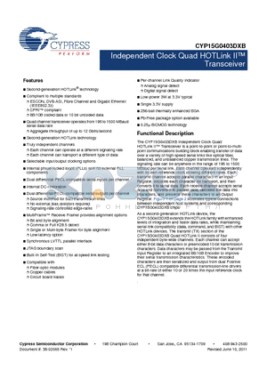 CYP15G0403DXB-BGXC datasheet - Independent Clock Quad HOTLink II Transceiver Single 3.3V supply