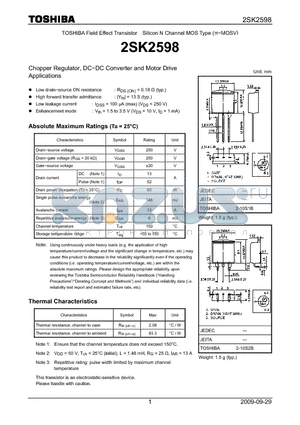 2SK2598_09 datasheet - Chopper Regulator, DC−DC Converter and Motor Drive Applications