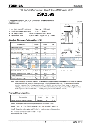 2SK2599_10 datasheet - Chopper Regulator, DC−DC Converter and Motor Drive