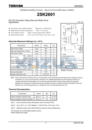 2SK2601_10 datasheet - DC−DC Converter, Relay Drive and Motor Drive Applications