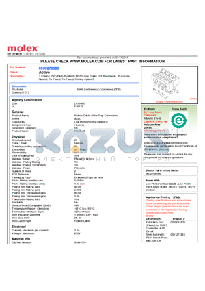 0903270386 datasheet - 1.27mm (.050) Pitch Picoflex^ PF-50, Low Profile, IDT Receptacle, 20 Circuits, Natural, Tin Plated, Tin Plated, Reeling Option D