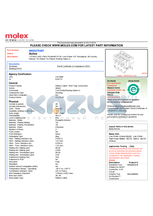 0903270387 datasheet - 1.27mm (.050) Pitch Picoflex^ PF-50, Low Profile, IDT Receptacle, 26 Circuits, Natural, Tin Plated, Tin Plated, Reeling Option A