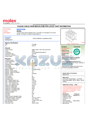 0903270388 datasheet - 1.27mm (.050) Pitch Picoflex^ PF-50, Low Profile, IDT Receptacle, 26 Circuits, Natural, Tin Plated, Tin Plated, Reeling Option B