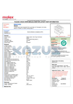 0903270393 datasheet - 1.27mm (.050) Pitch Picoflex^ PF-50, Low Profile, IDT Receptacle, 22 Circuits, Natural, Tin Plated, Tin Plated, Reeling Option C