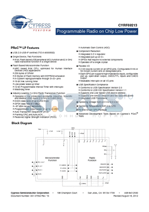 CYRF69213_12 datasheet - Programmable Radio on Chip Low Power