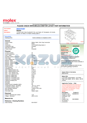 0903270397 datasheet - 1.27mm (.050) Pitch Picoflex^ PF-50, Low Profile, IDT Receptacle, 24 Circuits, Natural, Tin Plated, Tin Plated, Reeling Option C
