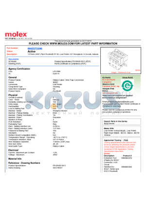 0903273306 datasheet - 1.27mm (.050) Pitch Picoflex^ PF-50, Low Profile, IDT Receptacle, 6 Circuits, Natural
