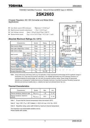 2SK2603_09 datasheet - Chopper Regulator, DC−DC Converter and Motor Drive Applications