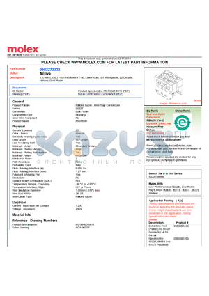 0903273322 datasheet - 1.27mm (.050) Pitch Picoflex^ PF-50, Low Profile, IDT Receptacle, 22 Circuits, Natural, Gold Plated