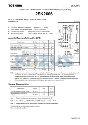 2SK2606 datasheet - Silicon N Channel MOS Type DC−DC Converter, Relay Drive and Motor Drive Applications