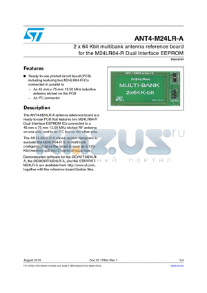 ANT4-M24LR-A datasheet - 2 x 64 Kbit multibank antenna reference board for the M24LR64-R Dual Interface EEPROM