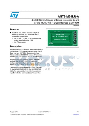 ANT5-M24LR-A datasheet - 4 x 64 Kbit multibank antenna reference board for the M24LR64-R Dual Interface EEPROM