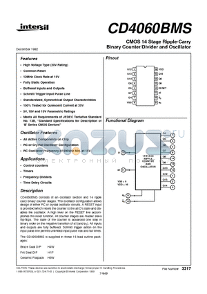 CD4060BMS datasheet - CMOS 14 Stage Ripple-Carry Binary Counter/Divider and Oscillator