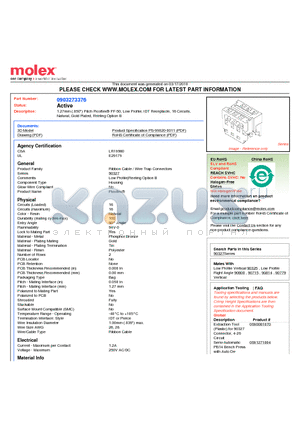 0903273376 datasheet - 1.27mm (.050) Pitch Picoflex^ PF-50, Low Profile, IDT Receptacle, 16 Circuits, Natural, Gold Plated, Reeling Option B