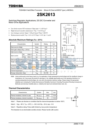 2SK2613 datasheet - Silicon N Channel MOS Type Switching Regulator Applications, DC-DC Converter and Motor Drive Applications