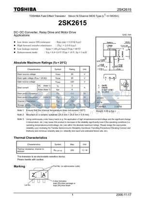 2SK2615 datasheet - Silicon N Channel MOS Type DC−DC Converter, Relay Drive and Motor Drive Applications
