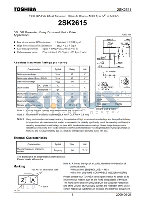 2SK2615 datasheet - DC−DC Converter, Relay Drive and Motor Drive Applications
