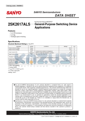 2SK2617ALS datasheet - N-Channel Silicon MOSFET General-Purpose Switching Device