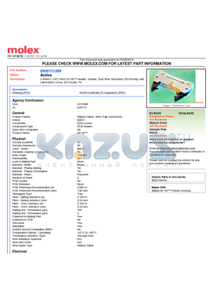 0905711209 datasheet - 2.54mm (.100) Pitch QF-50 Header, Vertical, Dual Row, Shrouded, DIN Keying, with Latch/Eject Levers, 20 Circuits, Tin