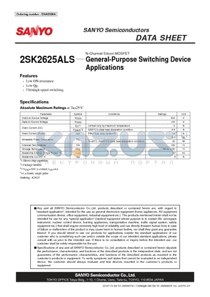 2SK2625ALS datasheet - N-Channel Silicon MOSFET General-Purpose Switching Device