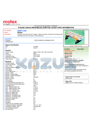 0905711342 datasheet - 2.54mm (.100) Pitch QF-50 Header, Vertical, Dual Row, Shrouded, DIN Keying, with Latch/Eject Levers, 34 Circuits, 0.76 lm Gold (Au)