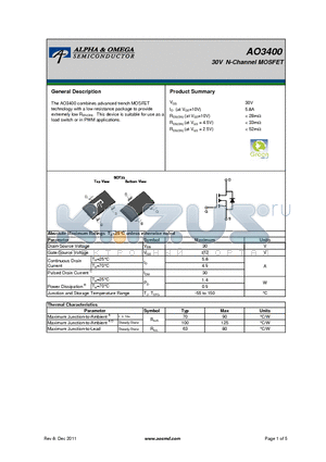 AO3400 datasheet - 30V N-Channel MOSFET