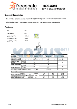 AO3400A datasheet - 30V N-Channel MOSFET