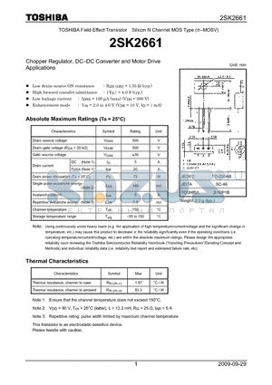 2SK2661_09 datasheet - Chopper Regulator, DC-DC Converter and Motor DriveApplications
