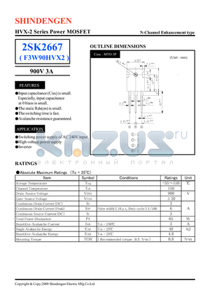 2SK2667 datasheet - HVX-2 Series Power MOSFET(900V 3A)