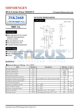 2SK2668 datasheet - HVX-2 Series Power MOSFET(900V 3A)