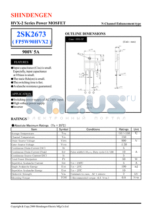 2SK2673 datasheet - HVX-2 Series Power MOSFET(900V 5A)
