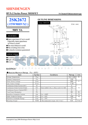 2SK2672 datasheet - HVX-2 Series Power MOSFET(900V 5A)