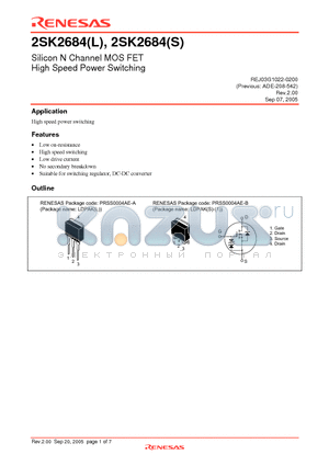 2SK2684 datasheet - Silicon N Channel MOS FET High Speed Power Switching