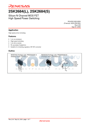 2SK2684L-E datasheet - Silicon N Channel MOS FET High Speed Power Switching