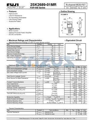 2SK2689-01MR datasheet - N-channel MOS-FET