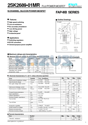 2SK2689-01MR datasheet - N-CHANNEL SILICON POWER MOSFET