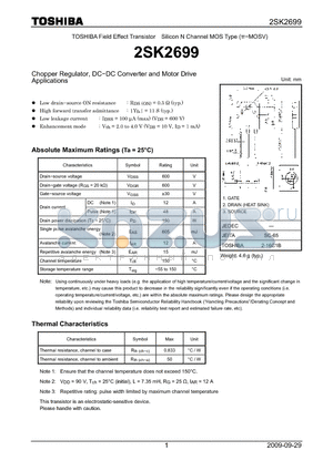 2SK2699_09 datasheet - Chopper Regulator, DC−DC Converter and Motor Drive Applications