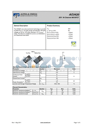 AO3420_11 datasheet - 20V N-Channel MOSFET