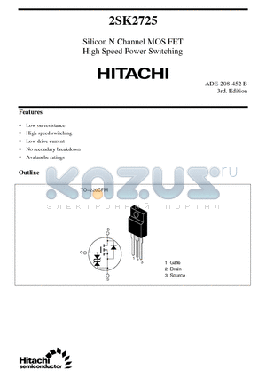 2SK2725 datasheet - Silicon N Channel MOS FET High Speed Power Switching